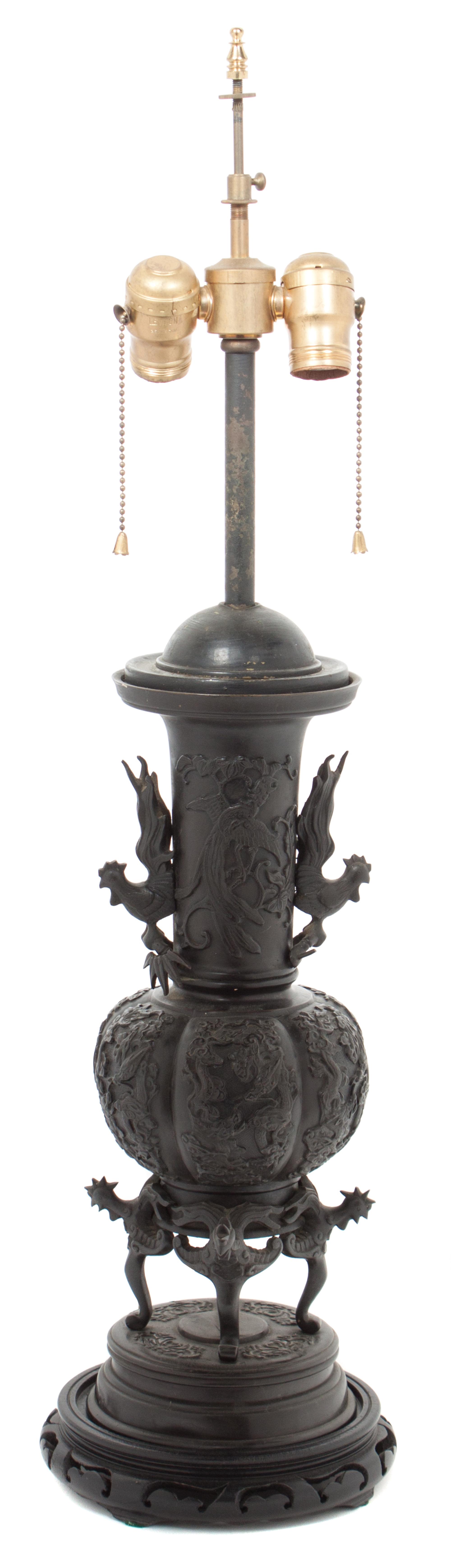 A Japanese Bronze Vase Mounted as a Lamp Height 31 inches. — EARLY 20TH CENTURY