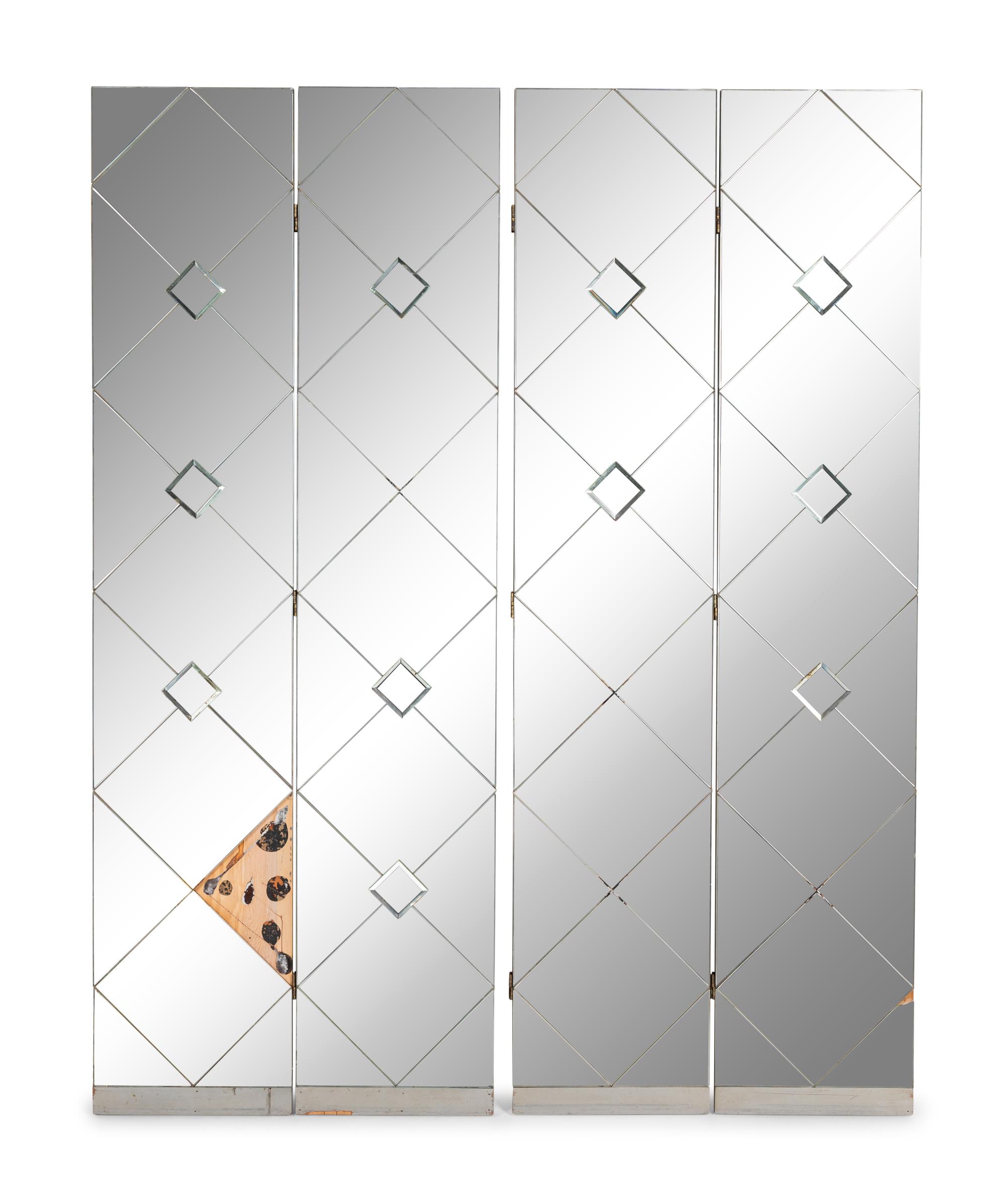 A Modernist Mirrored Four-Panel Floor Screen