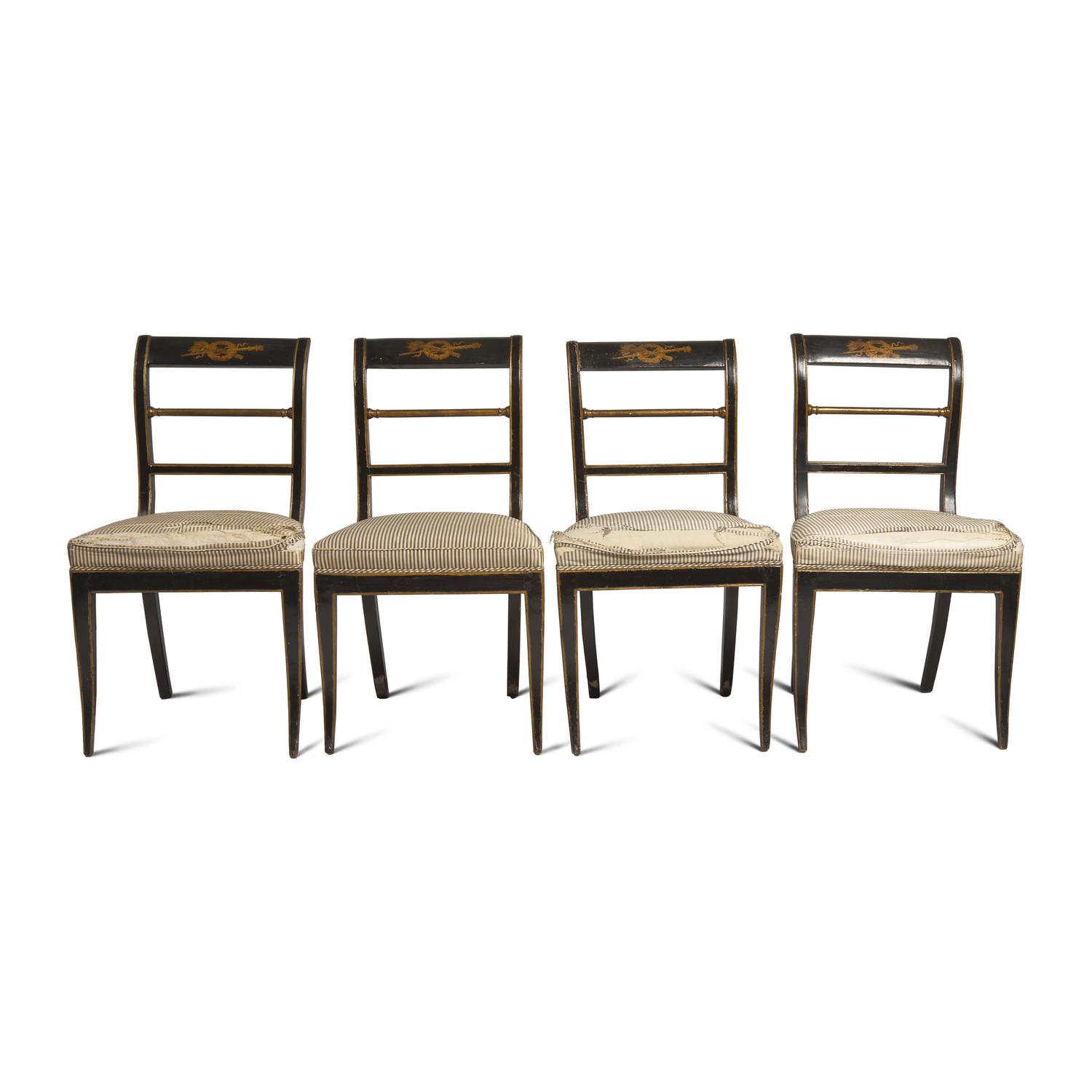 A Set of Four Classical Painted and Stenciled Klismos Side Chairs