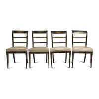 A Set of Four Classical Painted and Stenciled Klismos Side Chairs