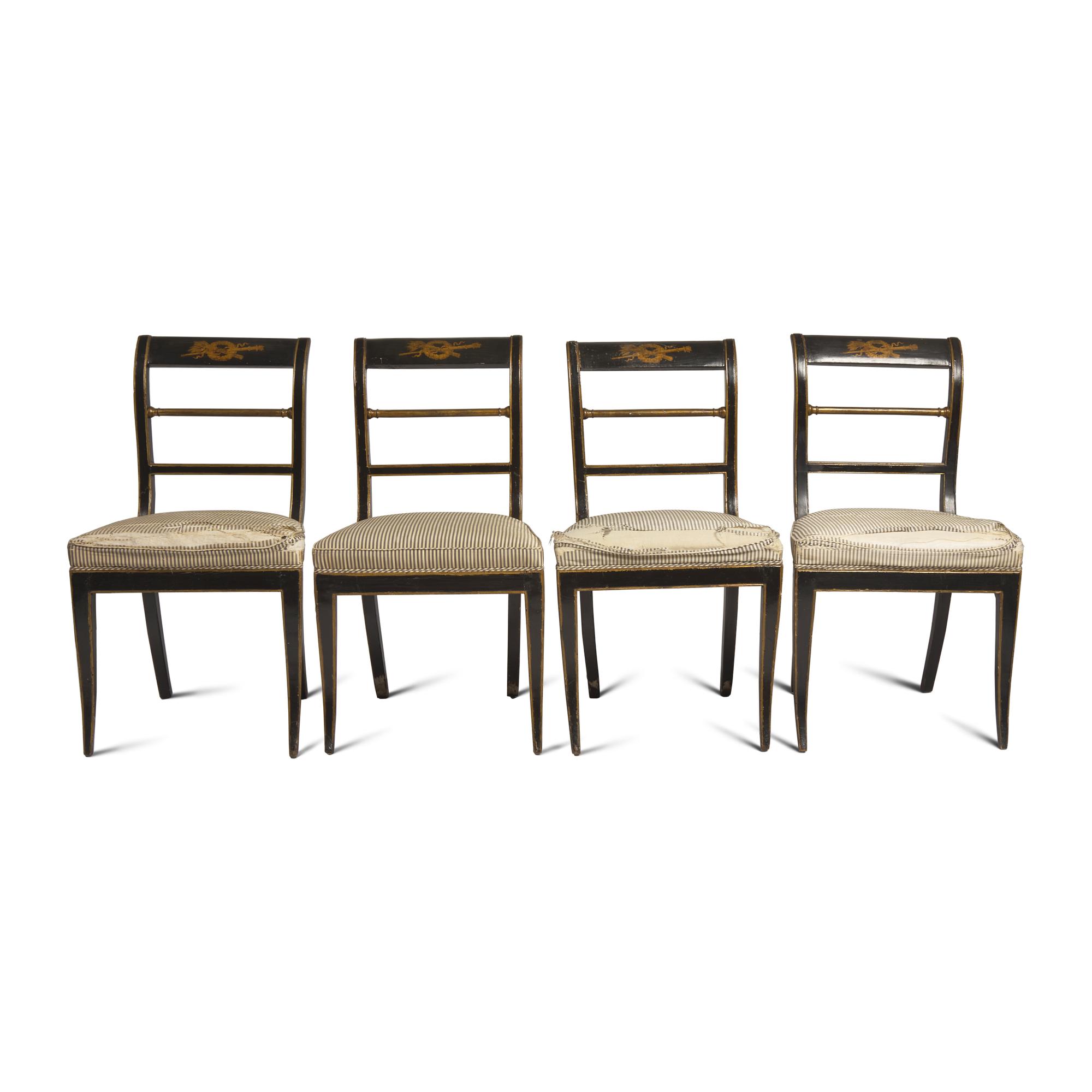 A Set of Four Classical Painted and Stenciled Klismos Side Chairs