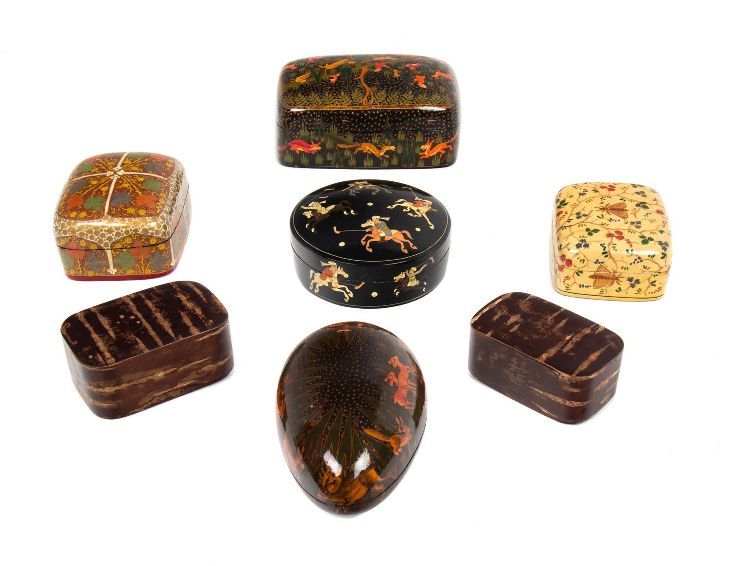 A Collection of Seven Covered Boxes Length of longest box 6 1/2 inches. — 20TH CENTURY