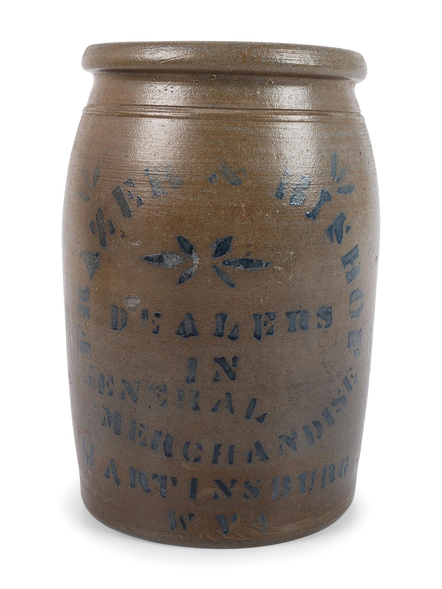 Three Cobalt-Stenciled Stoneware Vessels