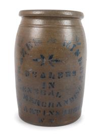Three Cobalt-Stenciled Stoneware Vessels