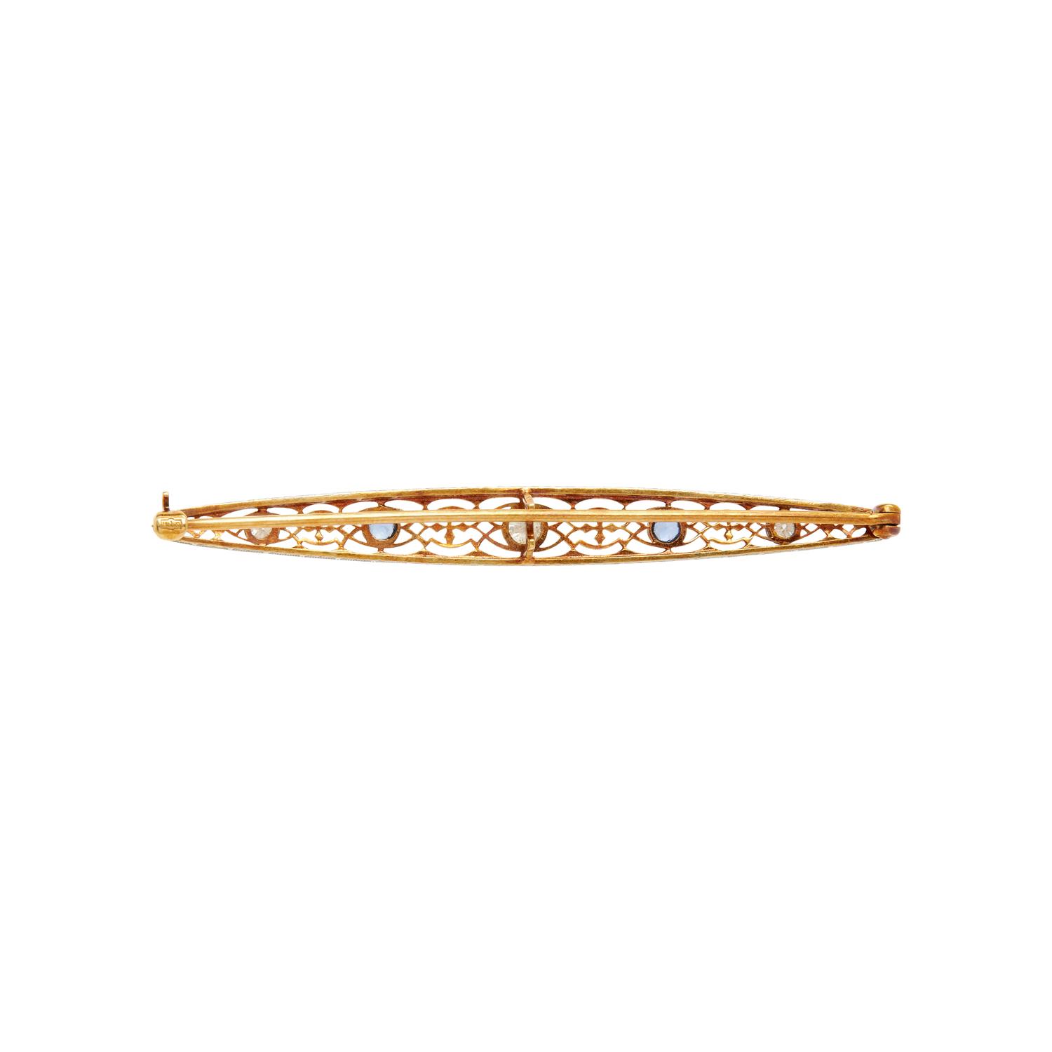 COLLECTION OF PLATINUM TOPPED YELLOW GOLD, SAPPHIRE, AND DIAMOND BAR PINS