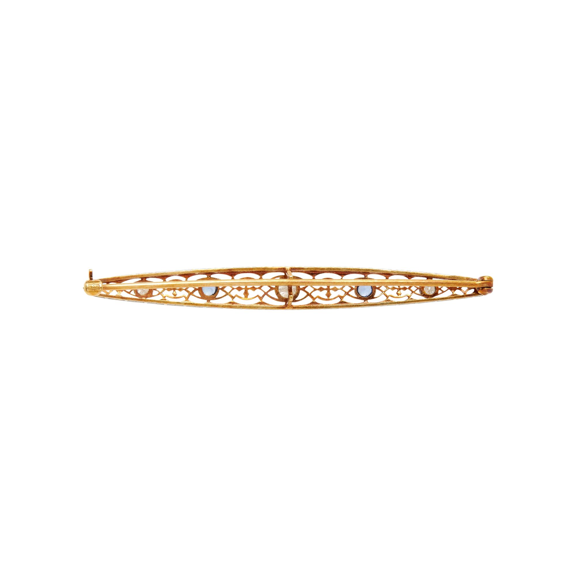 COLLECTION OF PLATINUM TOPPED YELLOW GOLD, SAPPHIRE, AND DIAMOND BAR PINS