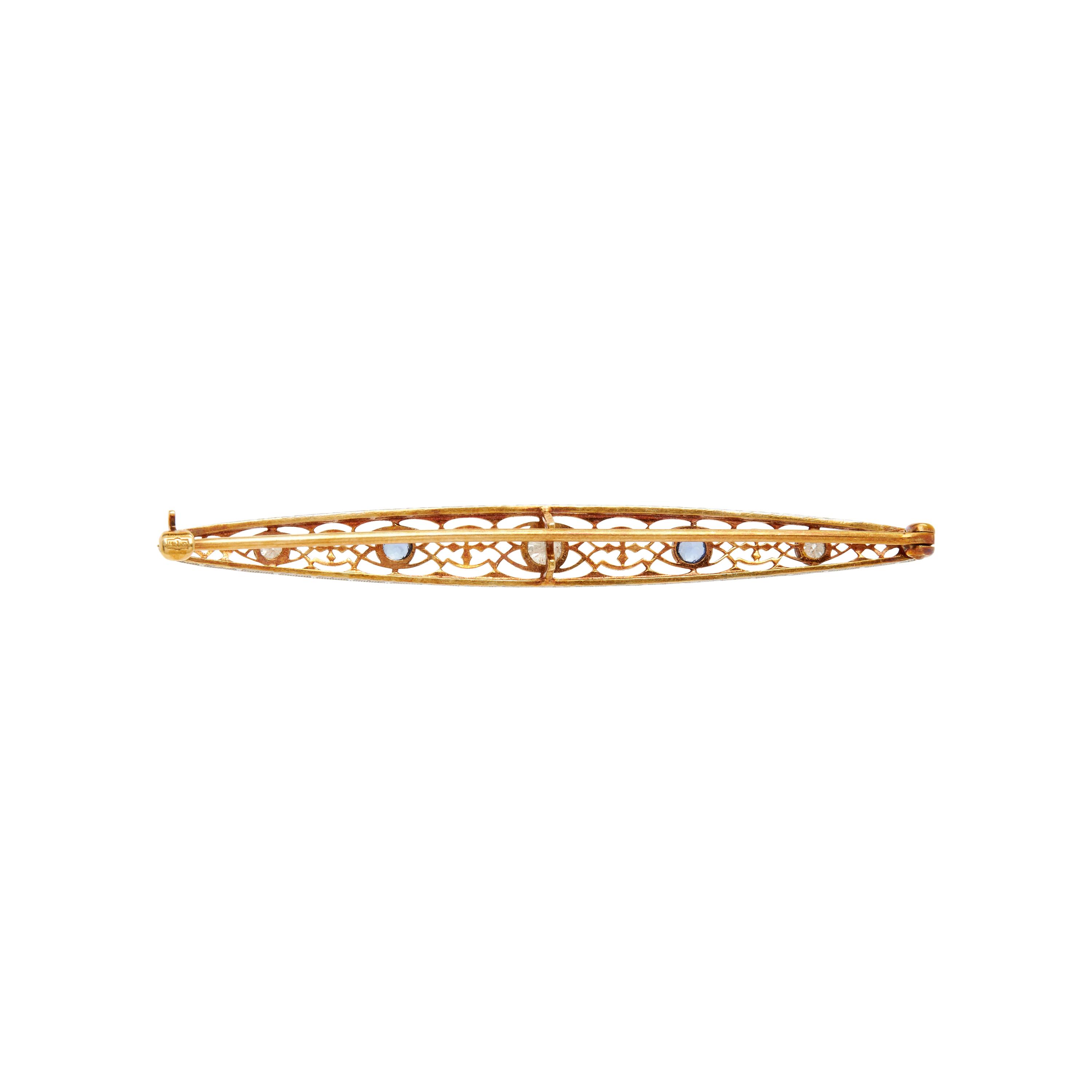 COLLECTION OF PLATINUM TOPPED YELLOW GOLD, SAPPHIRE, AND DIAMOND BAR PINS