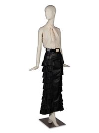 Chanel Black Leather Skirt, Ivory Top, and Belt