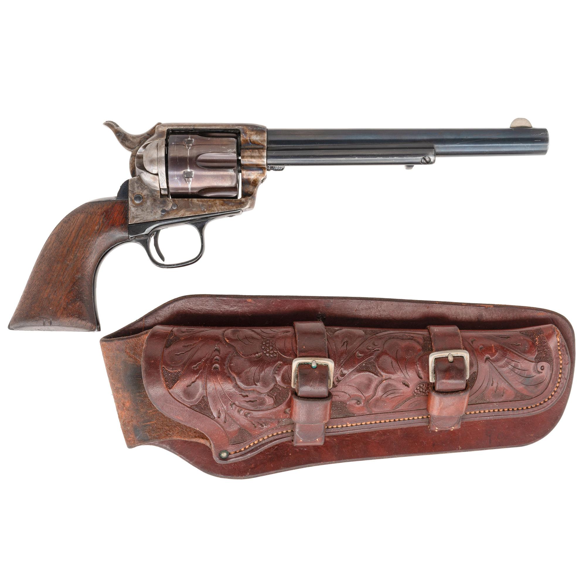 Restored 1st Generation 7.5" Colt Single Action Army .45 Colt Revolver with HH Heiser Tooled Holster