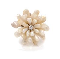 An Art Nouveau 14 Karat Yellow Gold, River Pearl and Diamond Chrysanthemum Pendant/Brooch, 3.10 dwts.