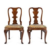 A Pair of George II Burl Walnut Side Chairs