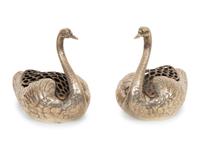 A Pair of American Silver Swan Table Ornaments