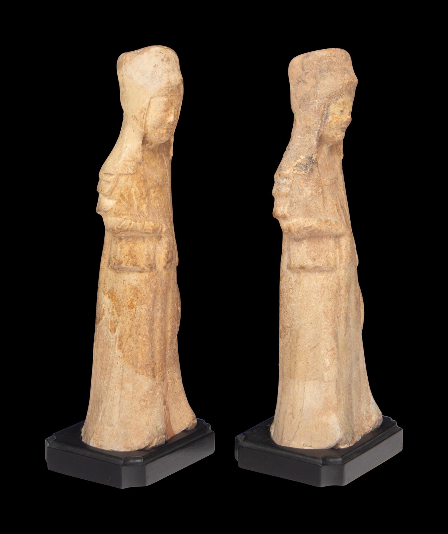 A Pair of Chinese Painted Pottery Figures of Ladies