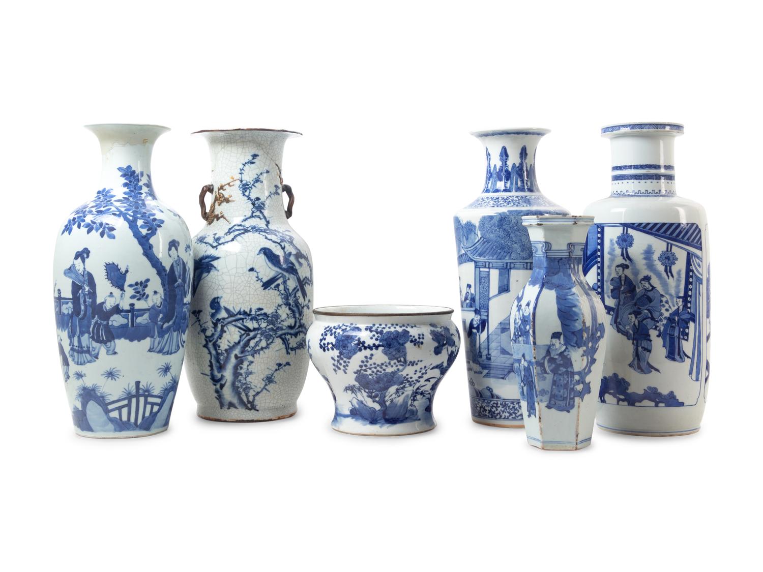 Six Chinese Blue and White Porcelain Vases