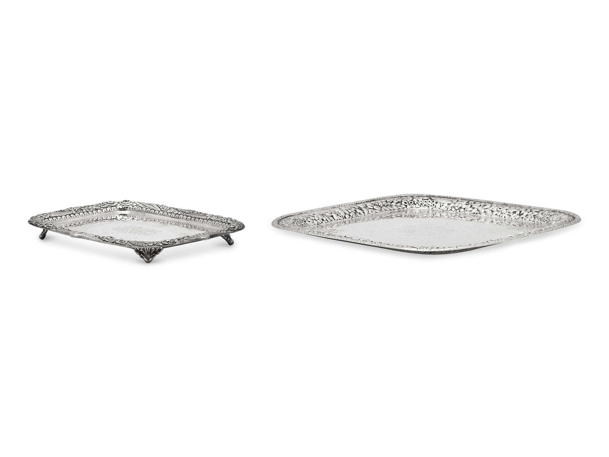 Two Sterling Silver Floral Repousse Trays, Tiffany & Co., New York, NY, Circa 1880