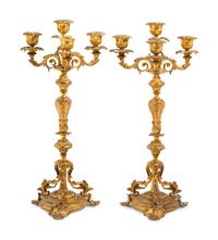 A Pair of Continental Gilt Metal Four-Light Candelabra