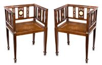 A Pair of Marble-Inset Hardwood Armchairs Height 30 inches. — 20TH CENTURY