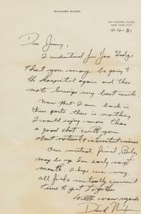 NIXON, Richard (1913-1994). Autograph letter signed ("Dick Nixon"), to James Crosby. New York, 16 November 1981.