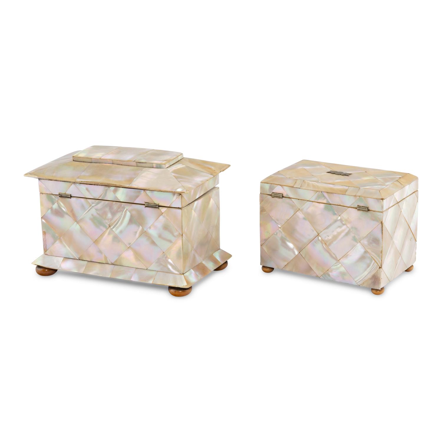 Two Regency Mother-of-Pearl Veneered Tea Caddies