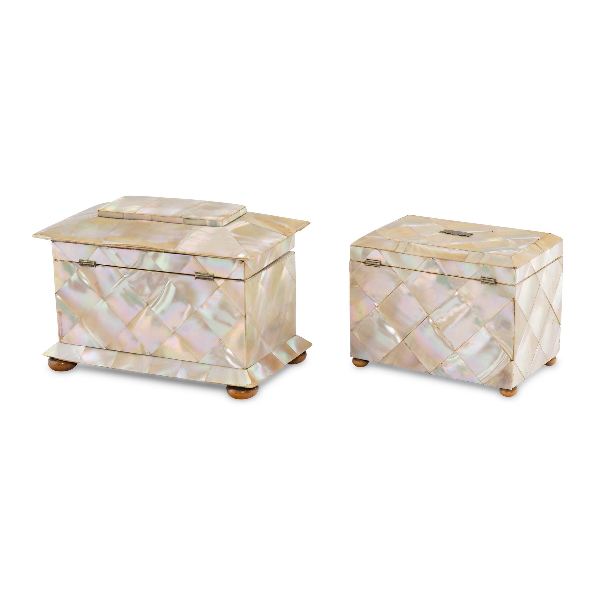 Two Regency Mother-of-Pearl Veneered Tea Caddies