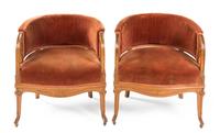 A Pair of Art Nouveau Club Chairs Height 26 x width 25 x depth 17 1/2 x seat height 17 inches — EARLY 20TH CENTURY