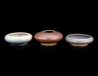 Three Porcelain Monochrome Glazed Circular Brush Washers