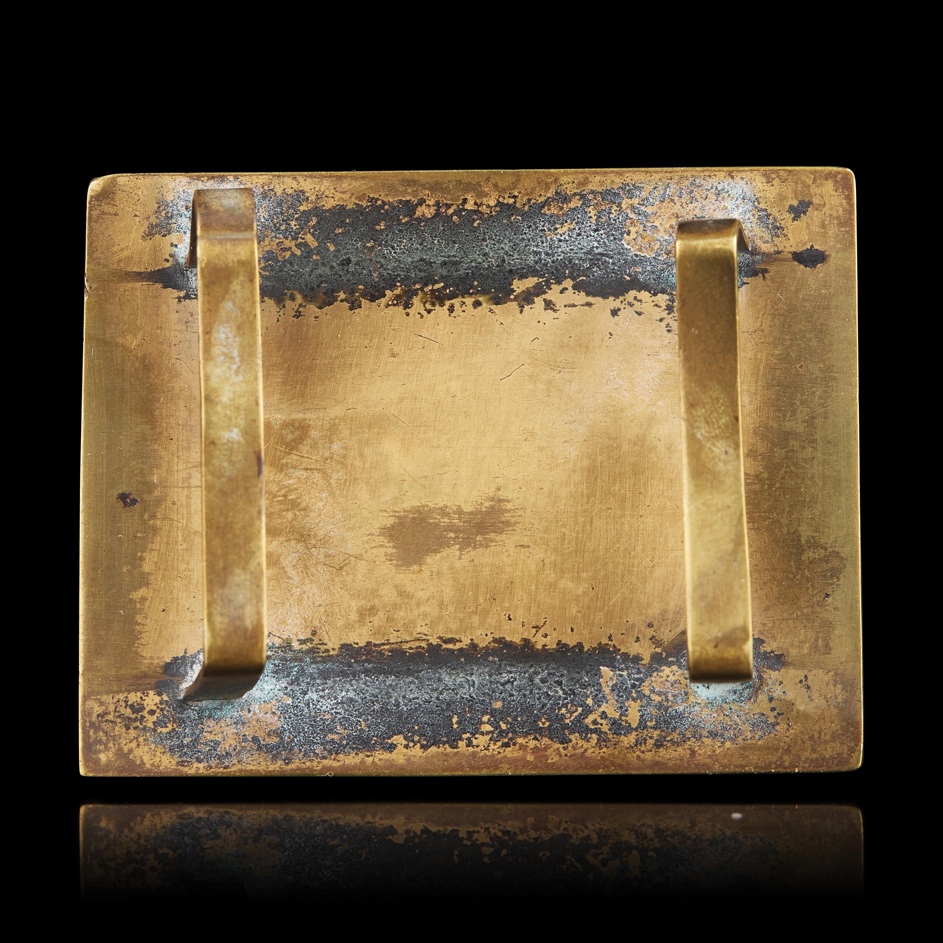 A Chinese Jade Inset Metal Mounted Buckle, Ming-Qing Dynasty 明-清 白玉穿花龍紋帶板