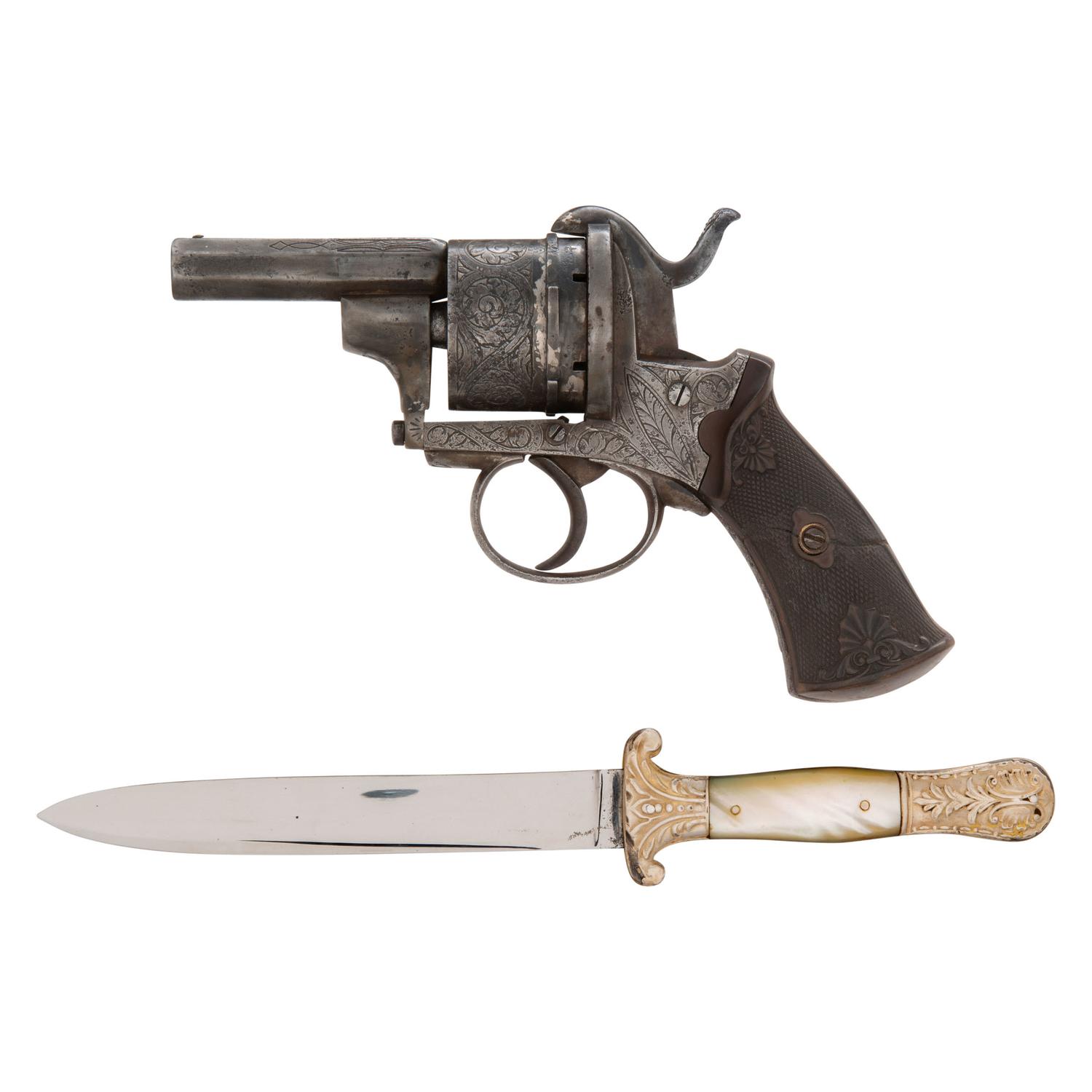 Shortened Double Action Belgian Pinfire Revolver in Box with Accessories