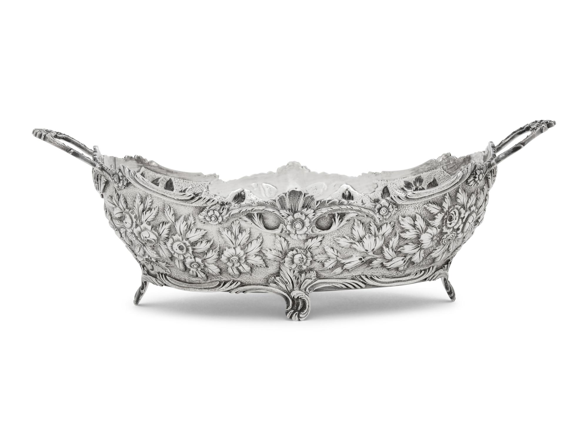 An S. Kirk and Son Coin Silver Repousse Twin-Handled Serving Bowl