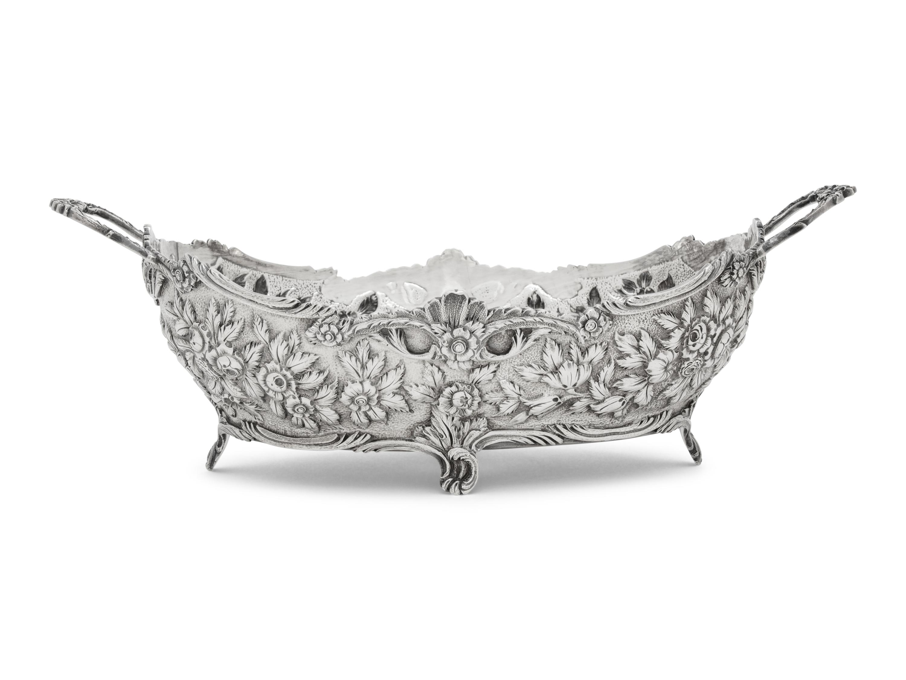 An S. Kirk and Son Coin Silver Repousse Twin-Handled Serving Bowl