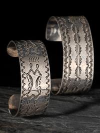 Pair of Navajo Heavily Stamped Ingot Silver Cuff Bracelets