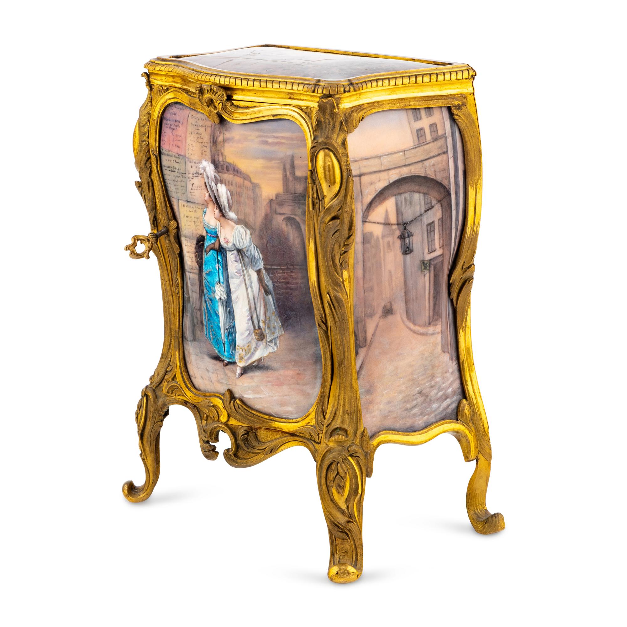 A French Gilt Bronze and Enamel Table Cabinet