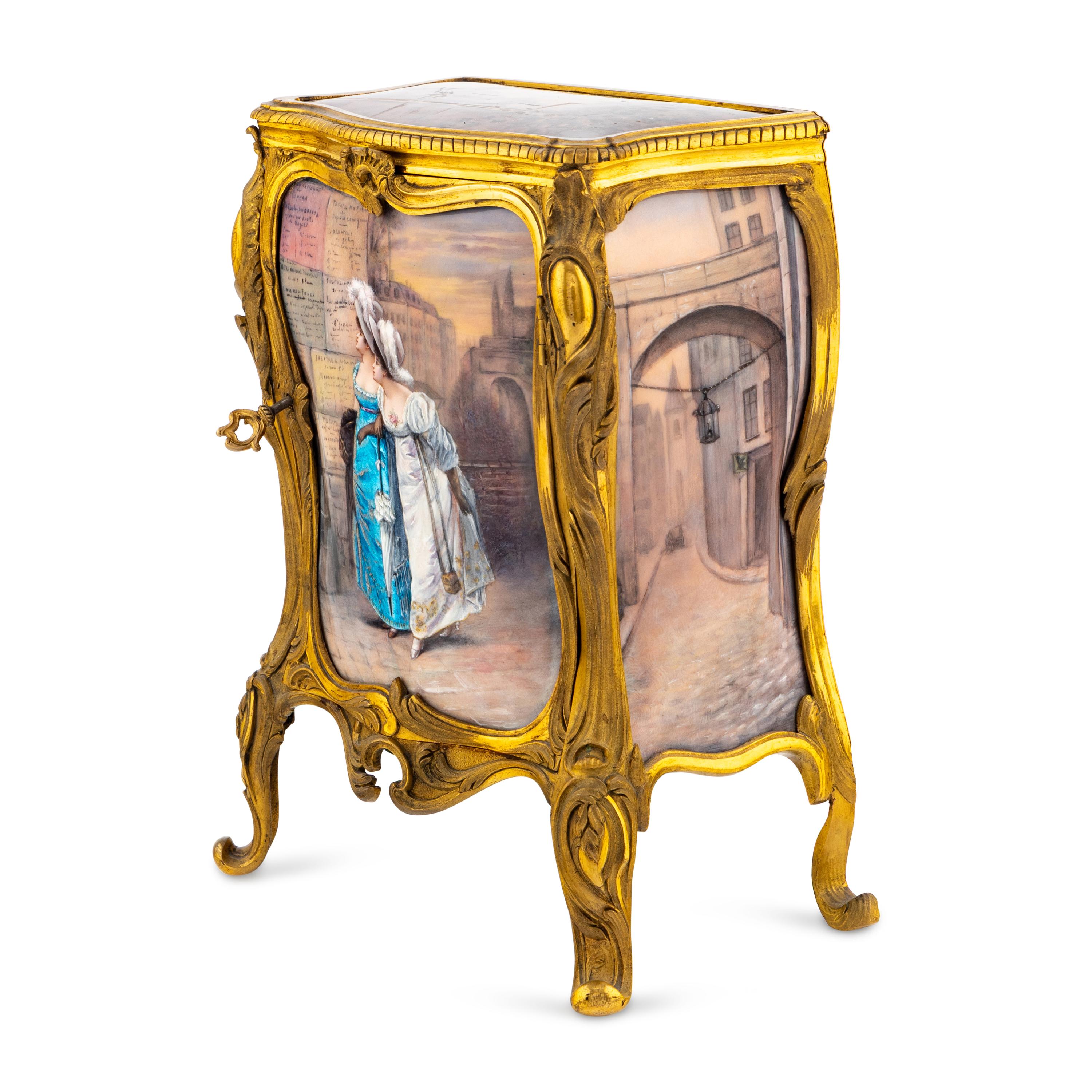A French Gilt Bronze and Enamel Table Cabinet