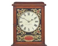 A Federal Inlaid Mahogany And Eglomise Shelf Clock