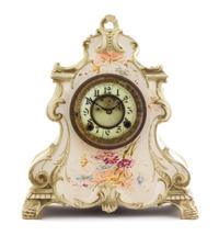 A Royal Bonn Style Porcelain Mantel Clock Height 14 1/2 inches.
