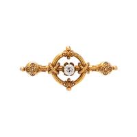 ETRUSCAN REVIVAL, YELLOW GOLD AND DIAMOND BROOCH