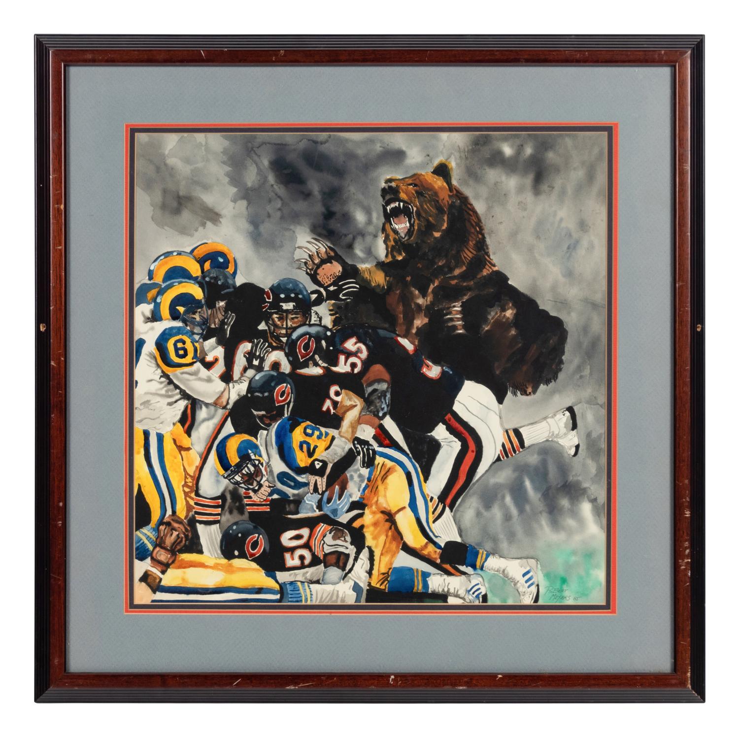 A Group of Five Large Scale Football Artworks Formerly Displayed at Mike Ditka’s Restaurant