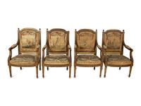 A Set of Four Louis XVI Style Giltwood Fauteuils with Tapestry Upholstery — 19TH CENTURY