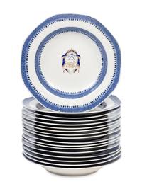 An Assembled Chinese Export Parcel-Gilt Blue and White Porcelain Dinner Service