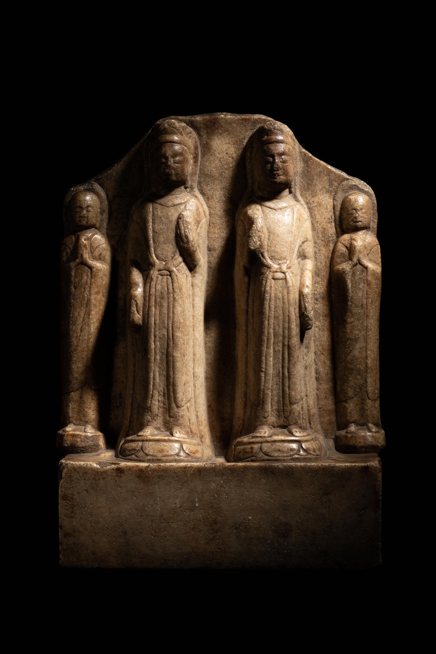 A Chinese Carved Stone 'Buddhist' Stele 北齊風格 白石雙觀音像