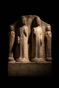 A Chinese Carved Stone 'Buddhist' Stele 北齊風格 白石雙觀音像