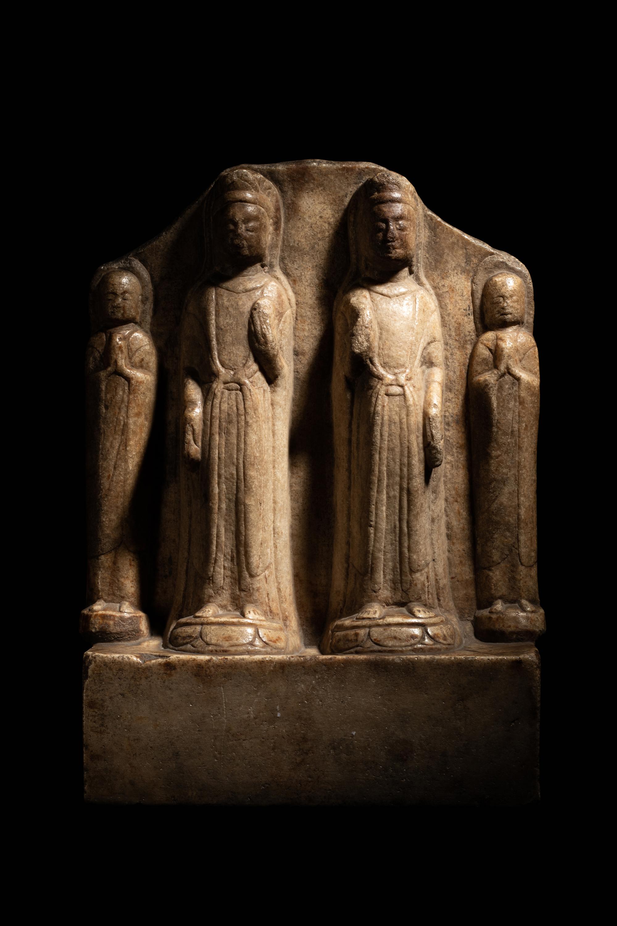 A Chinese Carved Stone 'Buddhist' Stele 北齊風格 白石雙觀音像