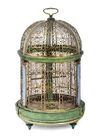 A North European Brass and Polychrome Painted Bird Cage
