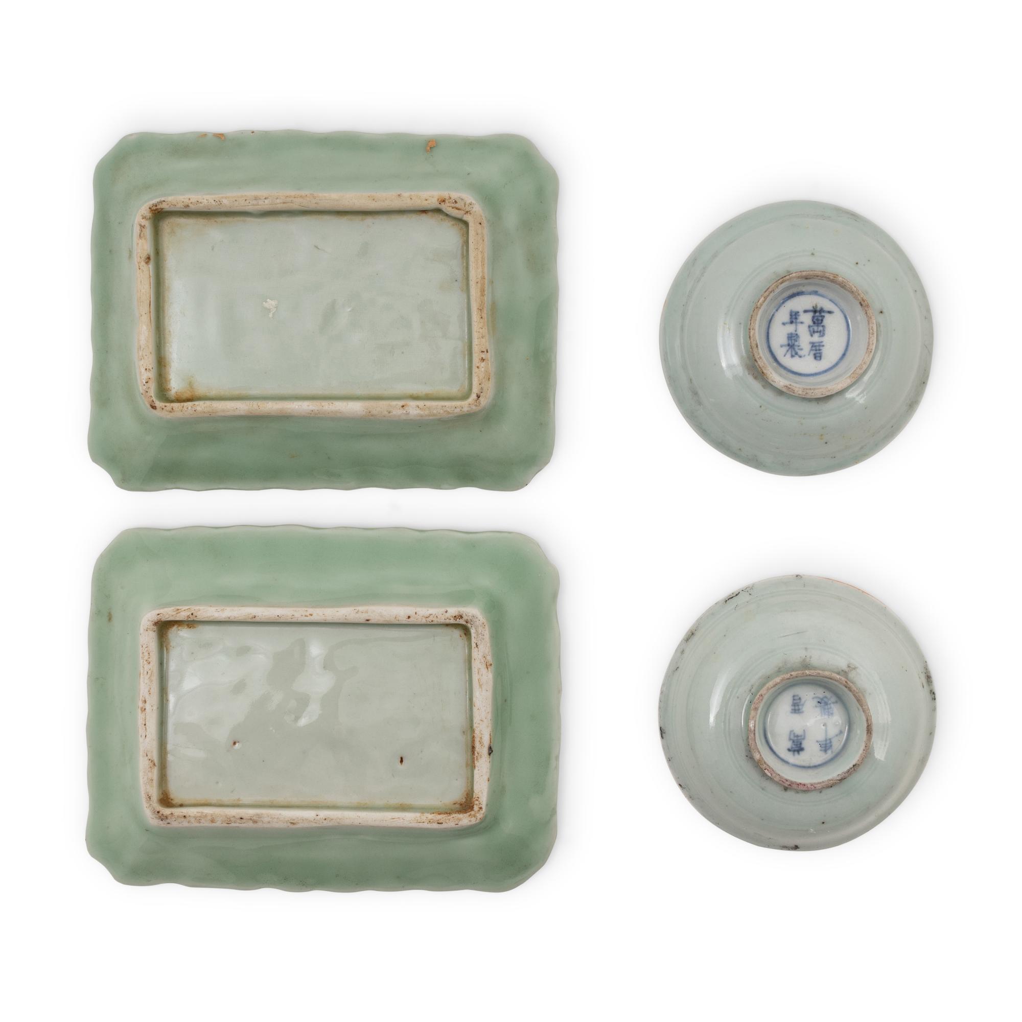 Two Pairs of Chinese Celadon Glazed Porcelain Dishes