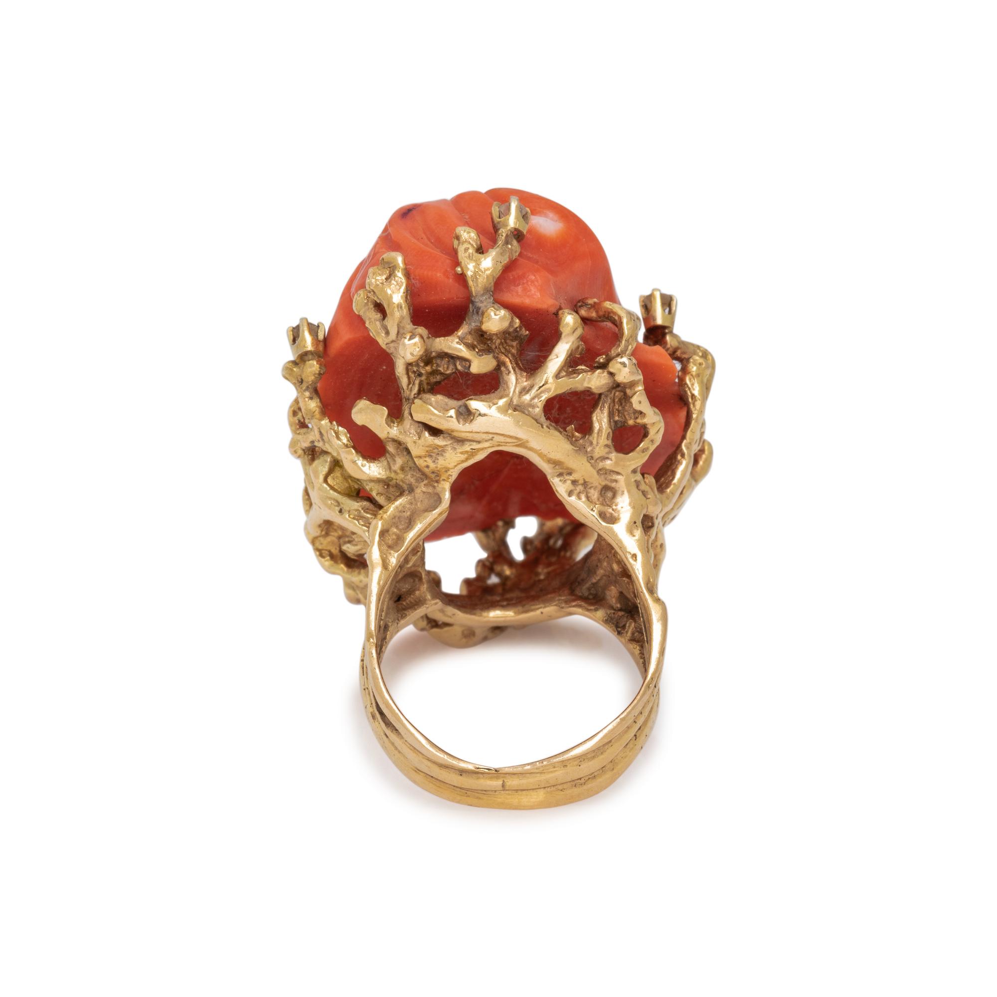 CORAL AND DIAMOND RING