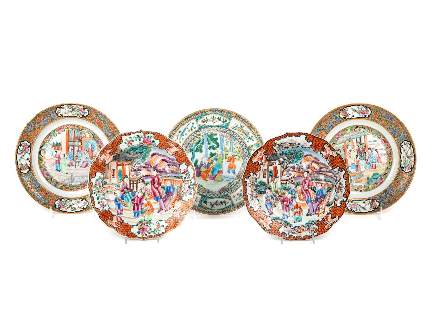 Five Chinese Export Famille Rose Porcelain Plates