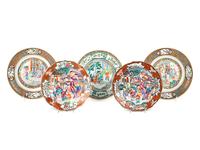 Five Chinese Export Famille Rose Porcelain Plates