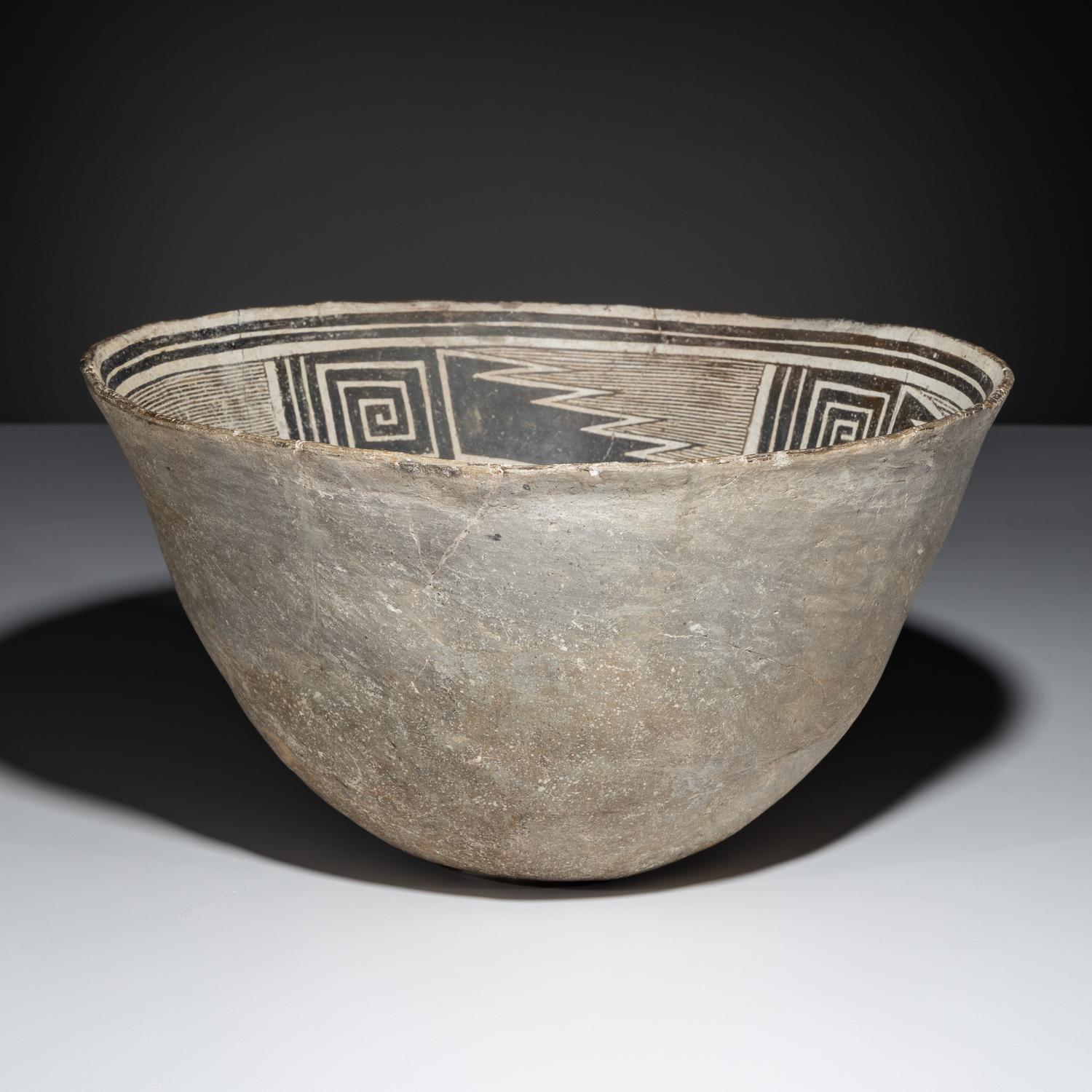 Ancestral Pueblo, Mimbres Classic Black-on-White Pottery Bowl