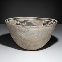 Ancestral Pueblo, Mimbres Classic Black-on-White Pottery Bowl