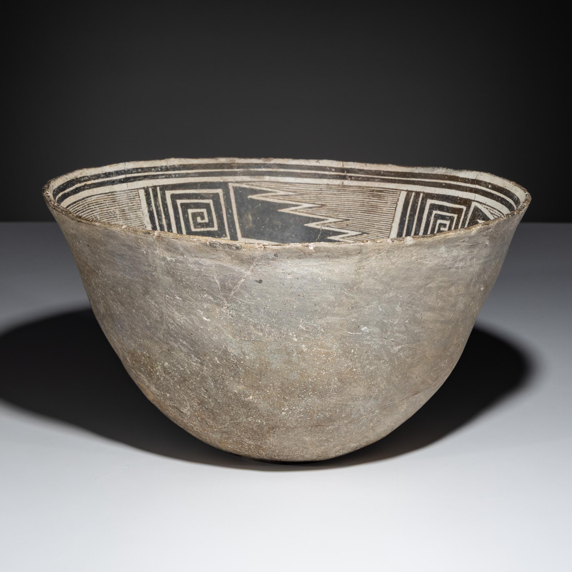 Ancestral Pueblo, Mimbres Classic Black-on-White Pottery Bowl